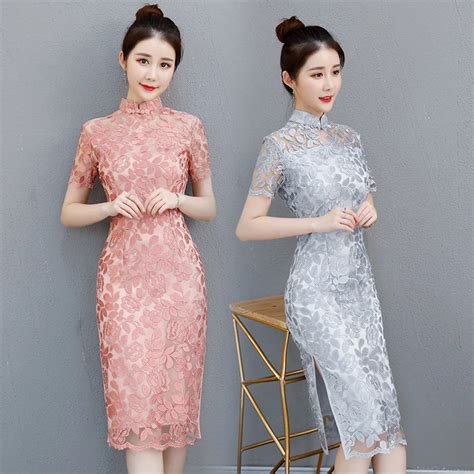 Sexy Cheongsam Vintage Chinese Style Lace Qipao New Womens Summer Elegant Slim Party Dress