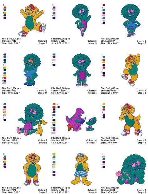 Barney Cartoon Embroidery Machine Designs Patterns