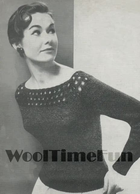 Knitting Pattern Ladies Vintage 1950s Scoop Neck Jumper Short Or Long