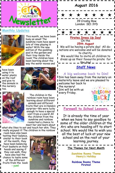 Arc Nursery August 2016 Newsletter Arc Nursery Se1
