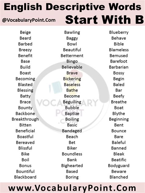 English Descriptive Words That Start With B Vocabulary Point