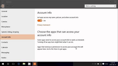 Windows 10 Privacy Settings Account Info And Contacts Youtube