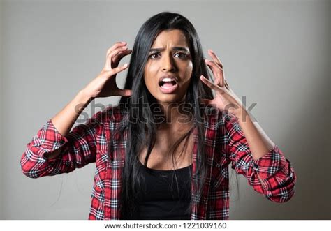 Ethnic Woman Screaming Crying Panic Studio Stock Photo 1221039160