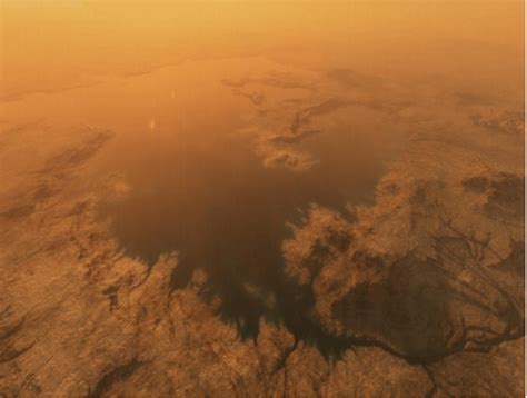 Realistic Birds Eye View Of Hydrocarbon Lakes On Titan Extracted From
