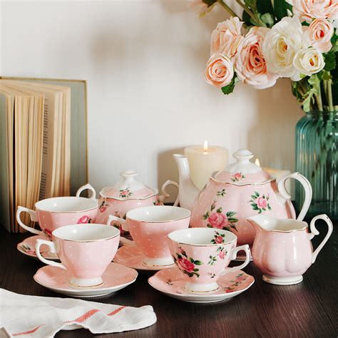 Btät Floral Tea Set Tea Cups 8oz Tea Pot 38oz Creamer And Sugar Set T Box China Tea