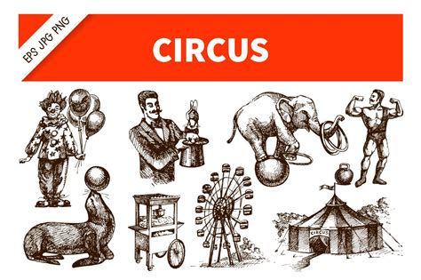 Hand Drawn Sketch Vintage Circus Set Illustrations ~ Creative Market