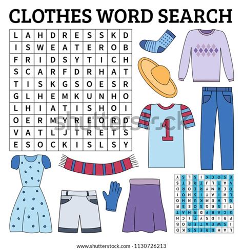 Learn English With A Clothes Word Search Game For Kids Vector