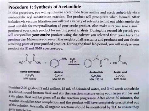 Solved Procedure 1 Synthesis Of Acetanilide In This Procedure You