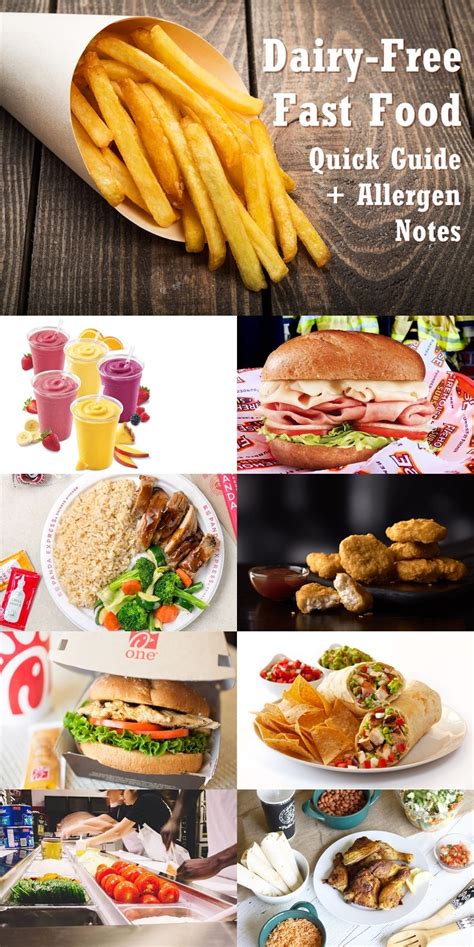 Ayaküstü yenebilecek atıştırmalıklar, fast food$. Dairy-Free Fast Food Quick Guide with Allergen Notes