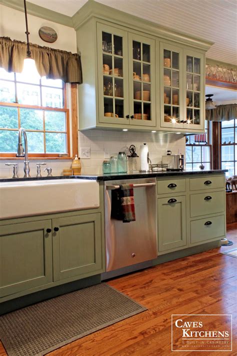 Sage Green Country Cottage Kitchen With Farmhouse Sink Transitional
