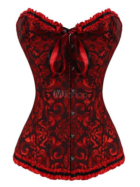 Red Print Bows Satin Corsets For Women Corset Outfits Lingerie Outfits