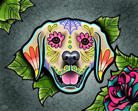 Day Of The Dead Golden Retriever Sugar Skull Dog By Pretty In Ink