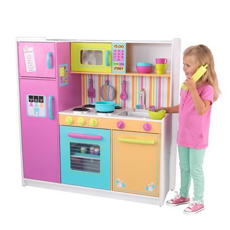 Kidkraft Deluxe Big And Bright Wooden Play Kitchen For Kids Neon