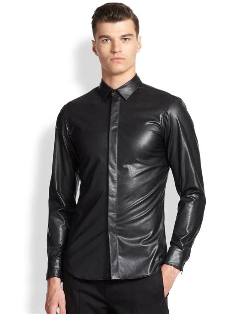 Emporio Armani Faux Leather Sportshirt In Black For Men Lyst