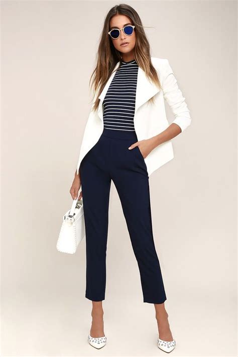 Kick It Navy Blue High Waisted Trouser Pants Casual Work Outfits