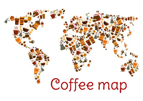 Premium Vector Coffee World Map Poster With Cup And Dessert