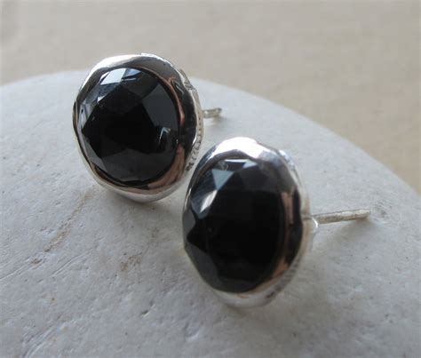 Black Onyx Stud Round Black Earring Simple Black Stone Earring