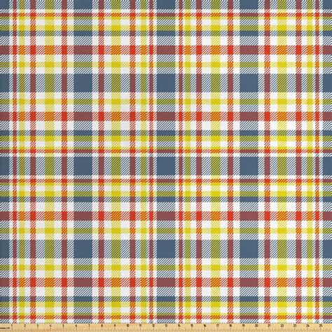 Grey Yellow Fabric By The Yard Continuous Colorful Cheery Plaid