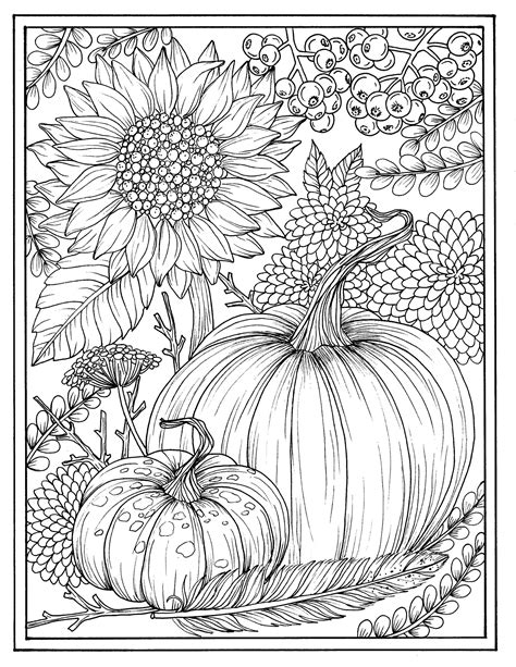 fall flowers  pumpkins digital coloring page thanksgiving