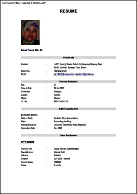 Template Of Resume For Job Application Free Samples Examples