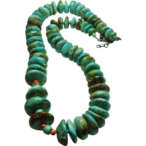 Large Turquoise Bead Necklace With Graduated Disc Shape Beads