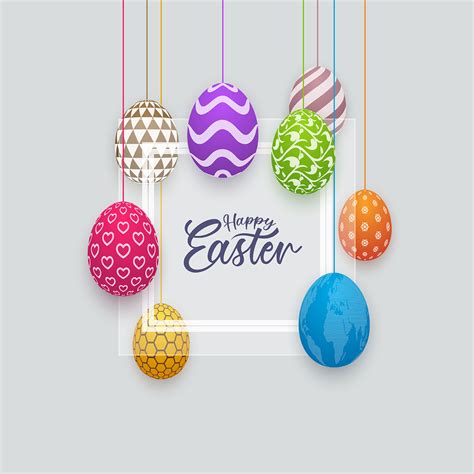 Happy Easter Banner With Hanging Patterned Eggs 931985 Vector Art At