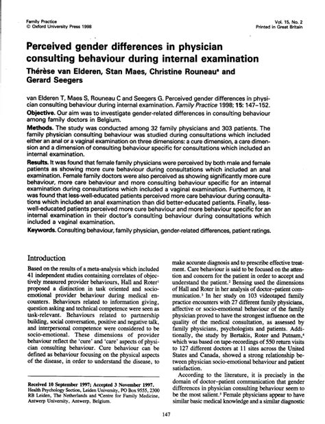 pdf gender differences in physician consulting behaviour during internal examination