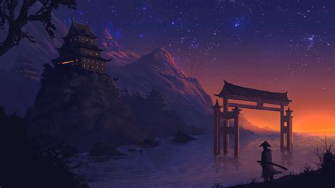 Landscape Anime Digital Art Fantasy Art Night Stars Sunset Wallpaper