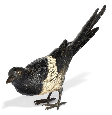 An Austrian Cold Painted Bronze Model Of A Magpie By Bergman Vienna