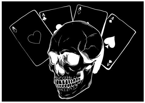Skulls With Playing Cards Set Of Vector Illustrations Digital Art By