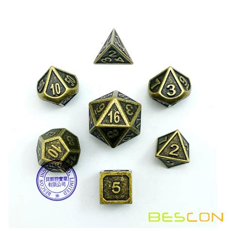 Bescon New Style Ancient Brass Solid Metal Polyhedral Dandd Dice Set Of 7