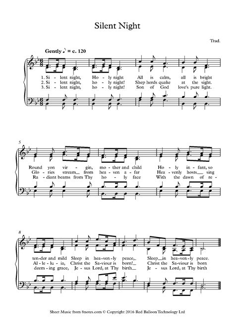 Silent Night Sheet Music For Piano