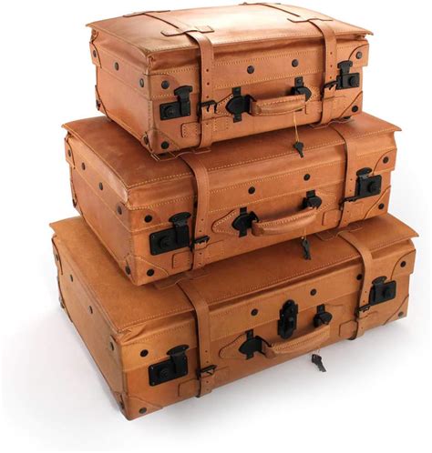 Set Of 3 Vintage Leather Suitcases Uk Luggage