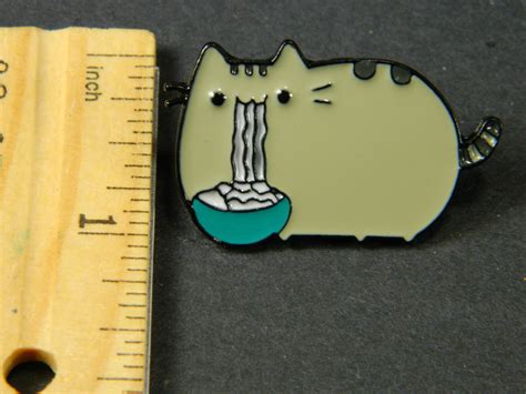 Cute Enamel Kitten Eating Phonoodles Lapel Pin Adorable Etsy