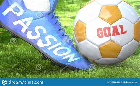 Passion And A Life Goal Pictured As Word Passion On A Football Shoe
