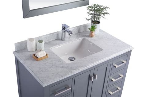 42 Single Sink Bathroom Vanity Cabinet White Carrara Countertop With