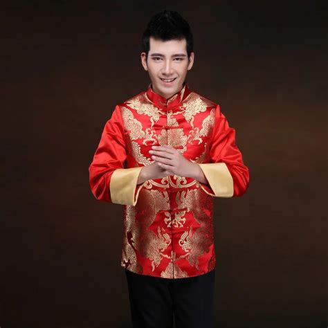 Men Chinese Oriental Traditional Clothing Red Costume Toast Groom