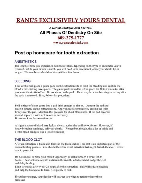 Post Op Homecare For Tooth Extraction Ranes Exclusively Yours