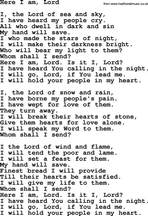 Here I Am Lord Catholic Hymn Lyrics
