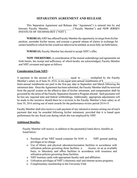 Official Separation Agreement Templates Letters Forms Templatelab