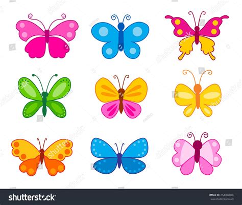 Set Colorful Butterflies Isolated On White Stock Vector Royalty Free
