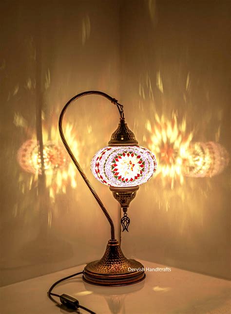 Crackle Clear Glass Swan Neck Table Lamp Ottoman Gooseneck Desk Lights