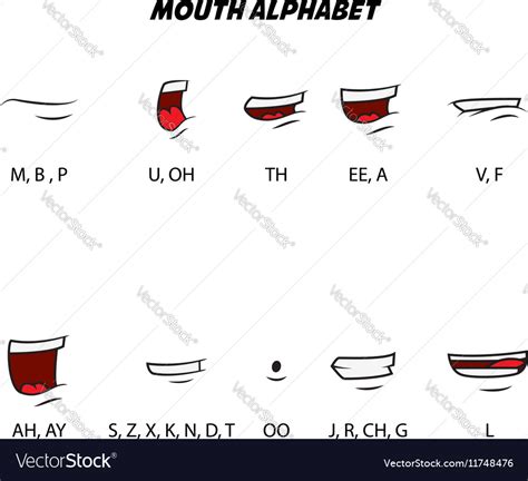 Mouth Alphabet Character Lip Sync Design Vector Image