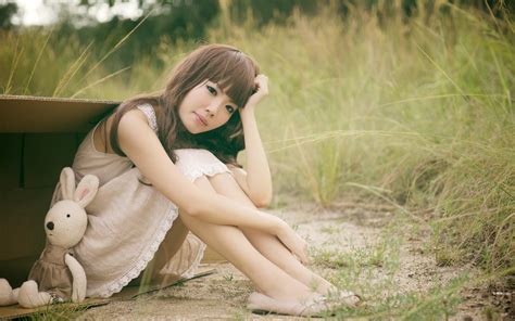 Wallpaper Girl Asian Grass Hd Widescreen High Definition Fullscreen