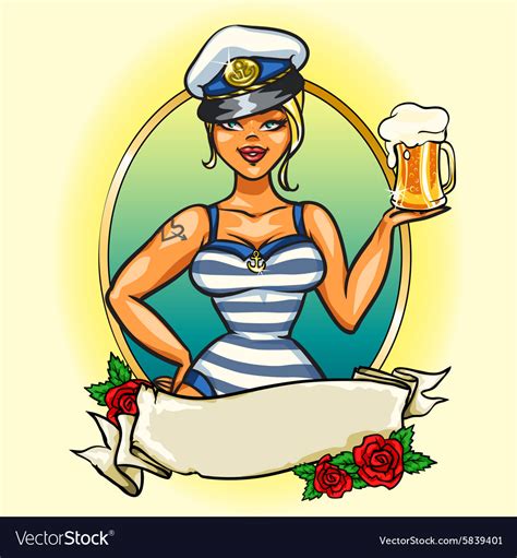 Pin Up Sailor Girl With Cold Beer Royalty Free Vector Image