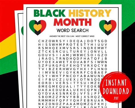 Black History Month Word Search Game African American Etsy