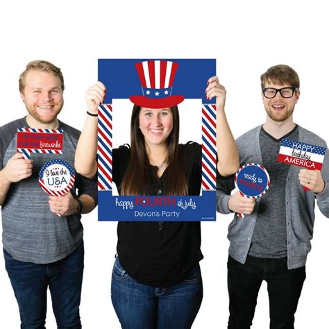 4th Of July Personalized Independence Day Selfie Photo Booth Picture Frame And Props Red