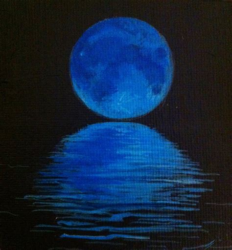 Blue Moon With Reflection Over Water Tiny By Paintingjimmy1