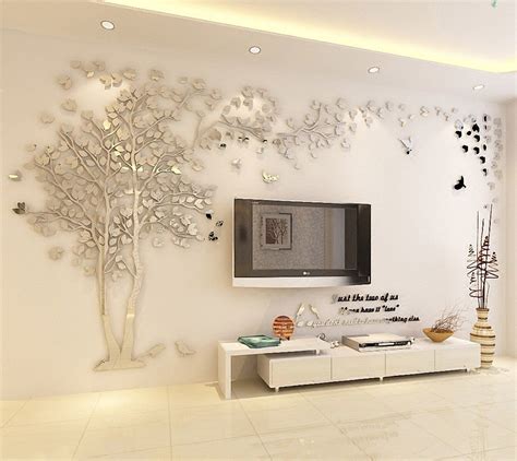 Nsunforest 3d Crystal Acrylic Couple Tree Wall Stickers Silver Self