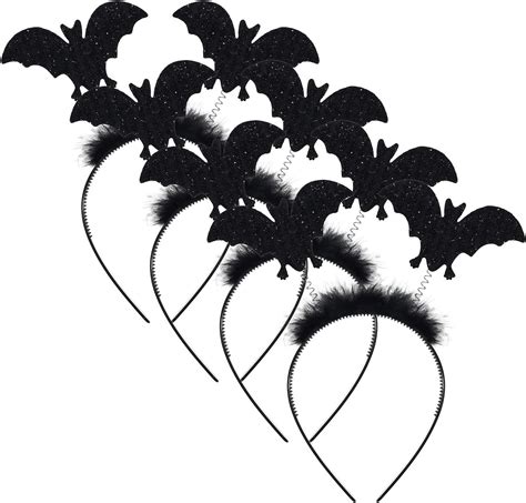 4 Pieces Glitter Bat Headbands Halloween Black Bats Hairbands Bat Hair Accessories For Women